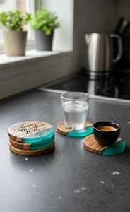 แผ่นรองแก้วไม้เรซิ่นขัดเงา คลาสสิก ทนทาน ทำจากไม้เนื้อแข็งธรรมชาติ ผสมอีพ็อกซี่ ทนความร้อน ใช้รองแก้วกาแฟ ชา - Product Image 6