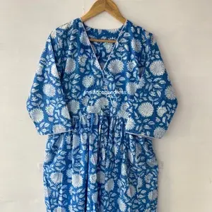 ชุดเดรสผ้าฝ้าย100% พิมพ์ลายสวยงามสไตล์หวานพร้อมรอบเอวธรรมชาติส่งตรงจากผู้จำหน่ายอินเดีย - Product Image 5