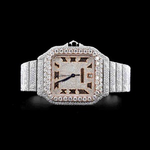 Reloj Deportivo de Lujo de Alta Calidad, Completamente Adornado con Diamantes Moissanite, Personalizado en Acero Inoxidable, con Pantalla Analógica, Diseño Moderno y Hip Hop, Miyota - Product Image 1