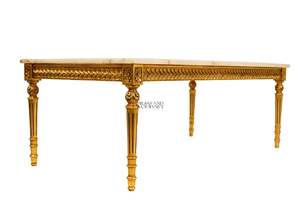 Mesa de Centro Rectangular de Lujo con Tapa de Mármol Crema Premium y Marco con Acabado en Hoja de Oro Completa para Decoración Clásica - Product Image 3