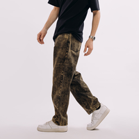 Vaqueros de mezclilla unisex personalizados de pierna recta holgada estilo vintage hip hop para hombre, con lavado a la piedra, estampado digital sólido y botones desgastados.