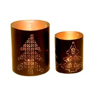 Ensemble de 4 élégants bougeoirs votifs en métal faits à la main, motif sapin de Noël, logo personnalisé, forme pilier, décoration d'intérieur