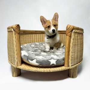 Muebles para perros Casa de cama para gatos tejida de ratán de plástico cilíndrico marrón con cesta para mascotas de pie de madera y jaula para mascotas - Product Image 6