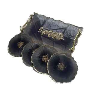 Plateau de service en résine scintillante tendance avec sous-verres, nouveau design, plateau de service, plateau de service pour café et thé, décoration moderne - Product Image 5