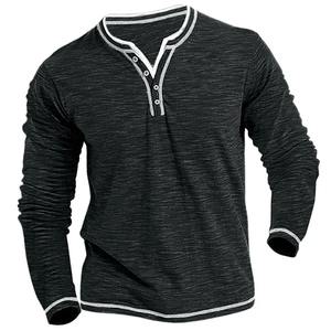 Nuevas camisetas pequeñas de algodón con cuello en V, camiseta informal para hombre, camisa elástica suave cómoda de manga larga para Otoño e Invierno - Product Image 3