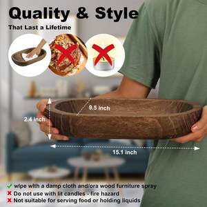 Bol à pâte ovale décoratif en bois, plateau rustique en bois sculpté à la main pour la décoration de la maison, comptoir de cuisine, décoration de table à manger - Product Image 4