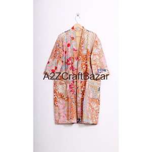 Robe de luxe pour femmes en coton 100% à manches trois quarts à col en V à cordon de serrage non tissée - Automne/Hiver/Printemps - Product Image 1