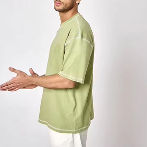 260 Gsm 100% algodón contraste puntadas camisetas personalizado toalla bordado manga corta Camiseta hombro caído cuello redondo Camiseta - Product Image 3