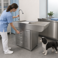Table de traitement vétérinaire en acier inoxydable avec évier, robinet, tiroirs, armoire et filtre de drainage pour clinique vétérinaire et hôpital animalier