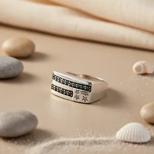 Bague rectangulaire vintage pour homme plaquée rhodium avec sertissage de pierre de rubis taille princesse - Product Image 1