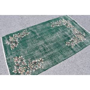 Tapis en laine beige vert classique 3.8x6.5 pieds Style turc Design patchwork abstrait pour salon couloir 10mm Latex en peluche - Product Image 2