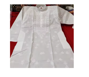 Classique Hommes Kurta Avec Lucknowi Chikanwork Broderie Élégant Et Confortable Kurta Designs Pour Hommes Convient À Un Usage Quotidien - Product Image 6