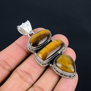 Ojo de tigre amarillo Natural de alta calidad, colgante de diseñador Chapado en plata de ley 925 sólida, fabricantes de joyería al por mayor para mujer - Product Image 5