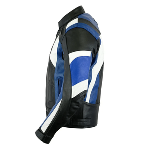 Custom Men's Genuine Cowhide Leather Motorbike Racing Jacket Black Blue White with CE Armors Winter Motorcycle Jacket for Riders - Product Image 2