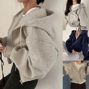 Sudaderas con capucha recortadas para mujer, hombro caído, Color sólido, alta calidad, 100% algodón, bolsillo de canguro, ropa de calle de moda, sudaderas con capucha para mujer - Product Image 2