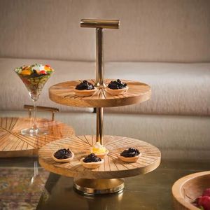 Soporte para Tartas, bandeja redonda de madera para fiestas, bandeja para servir para bodas, soporte para tartas de madera de acacia con revestimiento acrílico - Product Image 4