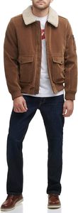 Blouson aviateur en simili daim 100% polyester pour homme avec col montant, fermeture éclair sur le devant et poche zippée sur la veste du porteur - Product Image 5