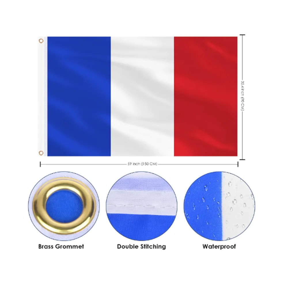 יורו 2024 מכירה חמה 100% פוליאסטר עמיד 90x150 ס""מ התאמה אישית של 3x5 רגל דגל צרפת דגל גדול של צרפת