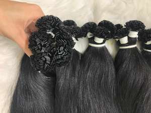 Vente en gros Extensions de cheveux humains à pointe plate en kératine droite naturelle Jet Black - Product Image 4