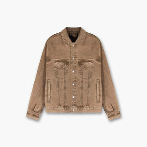 Veste en jean pour homme OEM, imperméable, coupe-vent, décontractée, surdimensionnée, avec boutons et logo sur le devant - Product Image 6