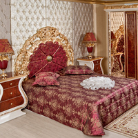 Ensemble de chambre à coucher Pahlevi en bois de mahogany massif classique européen de luxe avec sculpture à la main de haute qualité pour une utilisation