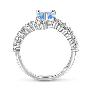 Jeulia Rose Gold Plated Sterling Silver Bypass Promise <b>Ring</b> with Blue Heart Inlay - Product Image 3