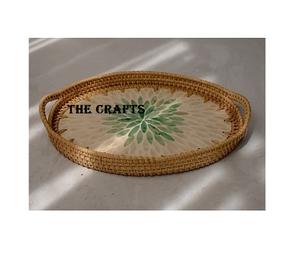 Plateau de service en rotin et nacre de bambou Plateau à chocolat ovale de la meilleure qualité pour accessoires d'hôtel - Product Image 4