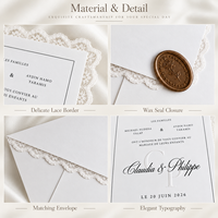 Ensemble d'invitations de mariage personnalisées avec bordure en dentelle, carte de rappel de date et carte RSVP, estampage à chaud en relief, impression typographique