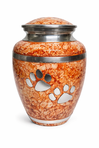 Urne funéraire moderne noire ronde pour animaux de compagnie avec couvercle en métal brossé en forme de patte pour un mémorial contemporain - Product Image 6