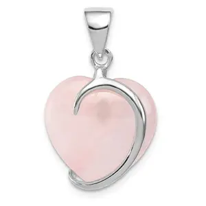 Colgante con forma de corazón, piedra preciosa de cuarzo rosa, anillo de Plata de Ley 925 de alta calidad, nuevo