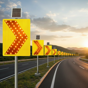 Panneau de signalisation routière LED solaire à chevron en aluminium 600x800mm, motif chevrons en V, à défilement rapide, avec côtés détachables - Product Image 1