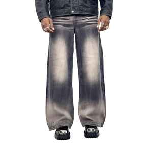 Jeans Anchos Unisex Estilo Urbano, Diseños Personalizados, Lavado Vintage Decolorado al Sol, Hip Hop, 140z, Corte Recto, Jeans Anchos para Hombre - Product Image 5