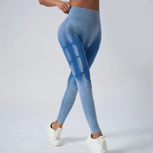 Mallas sin costuras de gimnasio de punto de cintura alta para mujer, mallas elásticas de Yoga de empuje medio, pantalones transpirables con Control de barriga, modelo - Product Image 5