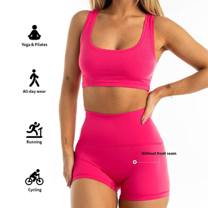 Pantalones cortos de malla para entrenamiento de gimnasia y yoga personalizados Sujetador deportivo para mujer y pantalones cortos de doble capa Conjunto de pantalones cortos de entrenamiento de gimnasia - Product Image 6