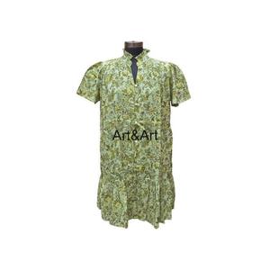 Vestido Midi informal de algodón 100% para mujer, minivestido con forro de algodón tejido con silueta suelta y estampado de bloques florales con cuello en V - Product Image 1