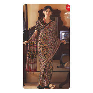 Sari de satén japonés para mujer con textura suave y acabado suave y tela brillante para fiestas y eventos culturales y celebraciones - Product Image 1