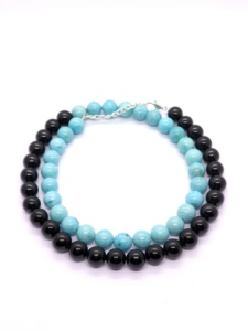 Collier en perles de turquoise et d'onyx AAA, 8 mm, rondelle, pierre précieuse naturelle, bijoux, pierre de guérison, collier ras du cou, cadeau fait main, collier en onyx - Product Image 3