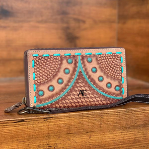 ใหม่มือเครื่องมือแกะสลักกระเป๋าสตางค์หนังคลัทช์เคสโทรศัพท์มีสไตล์หลายใช้กระเป๋าสตางค์กระเป๋าสตางค์หนังแท้สําหรับผู้หญิง - Product Image 1