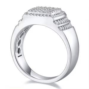 Anillo de compromiso y Bodas de circonita cúbica clásica para hombre, oro blanco de 18 quilates y plata 925 chapada en rodio para aniversarios y fiestas - Product Image 5
