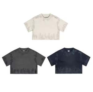 Camiseta de longitud corta de gran tamaño para mujer 260 270 Gsm, camisetas de algodón suave desgastadas con tinte personalizado - Product Image 1