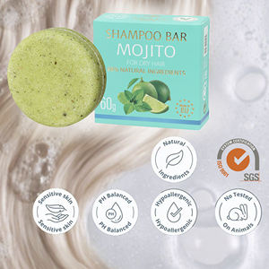 Shampooing solide Mojito 60g, 98% d'ingrédients naturels, végan, nourrissant, mélange de menthe poivrée et de vitamine E, antipelliculaire pour cheveux mixtes - Product Image 1