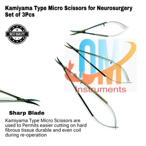 Kamiyama Type Micro Ciseaux Set Haute Qualité Poignée Droite 3pcs Manuel pour la Chirurgie du Cerveau en Neurochirurgie-OldMed Instruments - Product Image 2