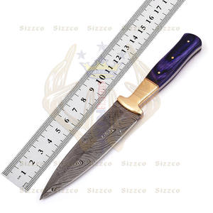 Couteau utilitaire à lame fixe en acier Damas fait à la main avec poignée en bois dur Clip en laiton Support OEM personnalisable pour la chasse Camping - Product Image 2