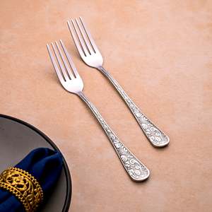 Lustre Bloom <b>Small</b> Silver Metal Forks Set of 2-Fruit Dessert Coffee <b>Spoon</b> Tableware - Product Image 1