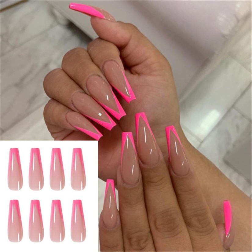 High Quality Long Coffin Stiletto Fake Acrylic Press on Nails 24pcs Wholesale False Nails Design Finger Full Cover Nail Tips
