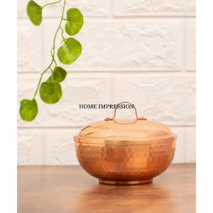 Copper Finished Food Server Hotpot Rounded Shape Hotpot <b>Kitchen</b> Tabletop Hotpot with Lid Wedding Parties Catering <b>Utensils</b> - Product Image 6