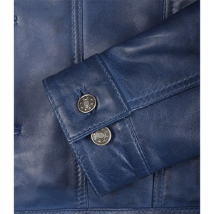 2026 OEM Most Selling Blue Original Cowhide Leather <b>Jacket</b> For Men's Button Pockets High Quality Low MOQ <b>Heated</b> Fashion <b>Jackets</b> - Product Image 4
