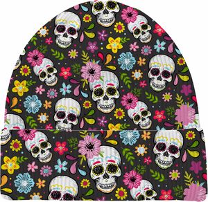 Bonnet en tricot unisexe ajustable en acrylique 100% avec broderie 3D personnalisée en relief, motif tête de mort et rose, style streetwear, vente en gros - Product Image 2