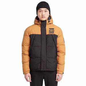 Chaqueta Acolchada de Dos Tonos para Hombre, Marrón y Negro, con Capucha, Bordado Frontal, Abrigo de Invierno Cálido y Aislado con Cierre de Cremallera - Product Image 3