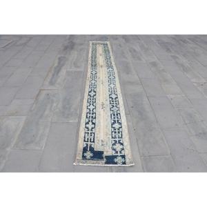 Alfombra Turca de 1.7x11.6 pies, Alfombra Vintage, Alfombra Azul Ombré de Lana - Product Image 1